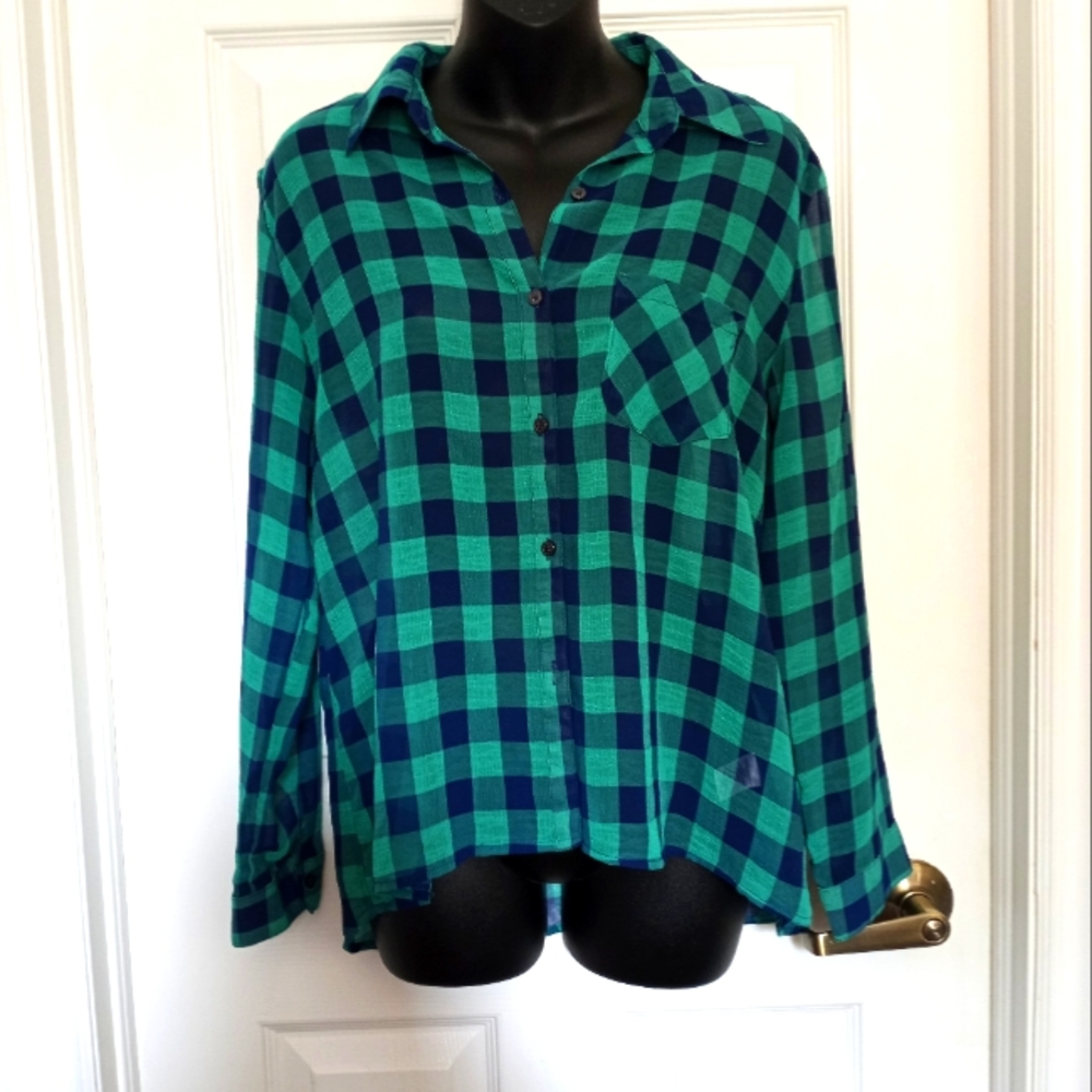 FADED GLORY sheer plaid blouse